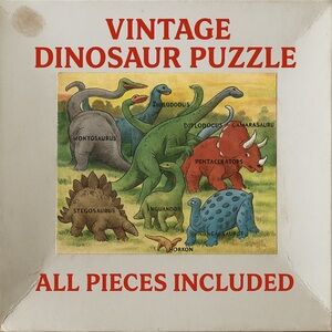 🧒Vintage Dinosaur Puzzle All 42 Pieces Educational Wooden Toy 10x12 Collectible